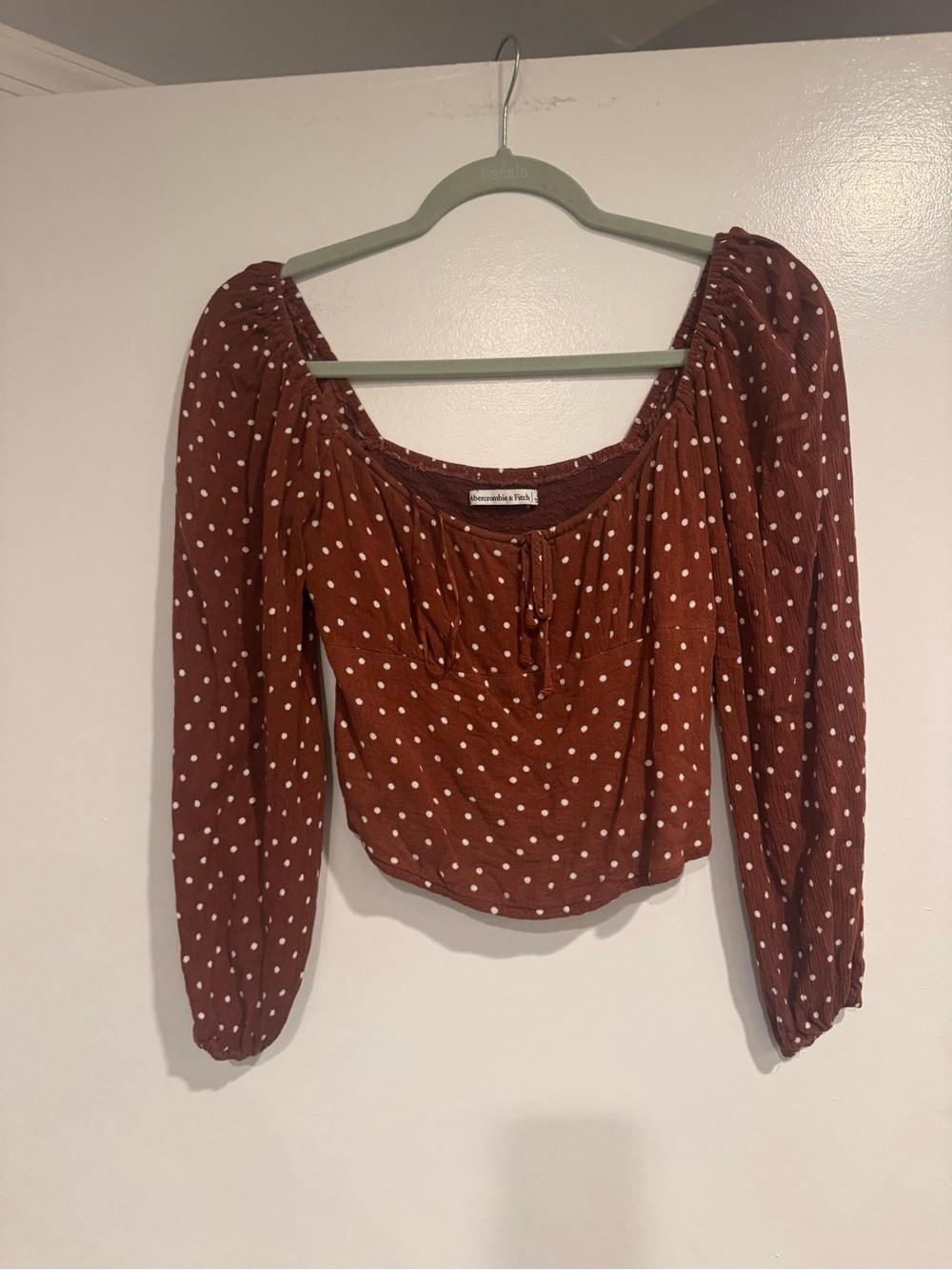 Abercrombie & Fitch Rust Polka Dot Long-Sleeve Peasant Top sz medium